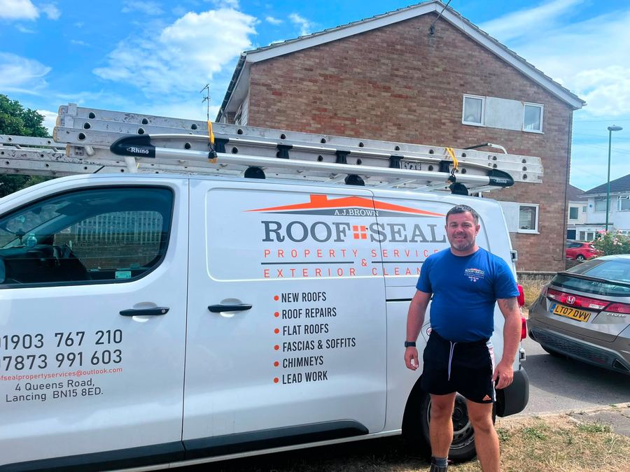 Albert and team of AJ Brown Roofseal Property Services with company van
